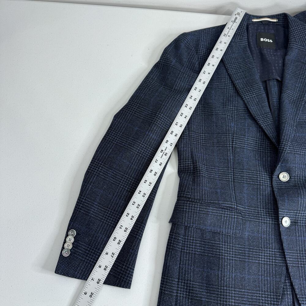 BOSS Blazer Mens 36R Blue Plaid Wool Blend Hutson Slim Fit Sport Coat Jacket - Picture 7 of 15